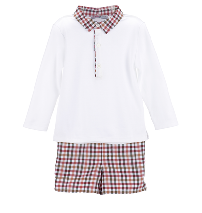 Sophie & Lucas Boys Shorts Set - Autumn Cider Checks with Trimmed Collar Shirt by Sophie & Lucas