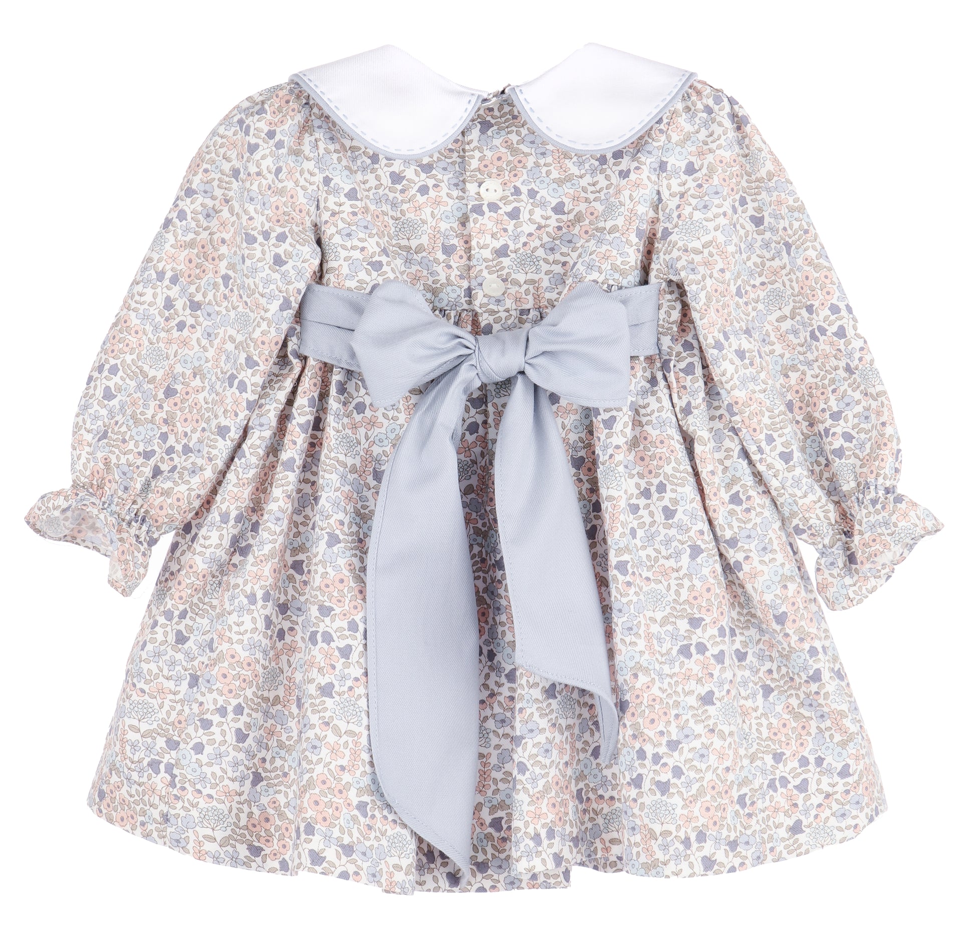 Sophie & Lucas Girls Blue Floral Sweater Weather Pleat Dress - Bow in Back