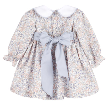 Sophie & Lucas Girls Blue Floral Sweater Weather Pleat Dress - Bow in Back by Sophie & Lucas