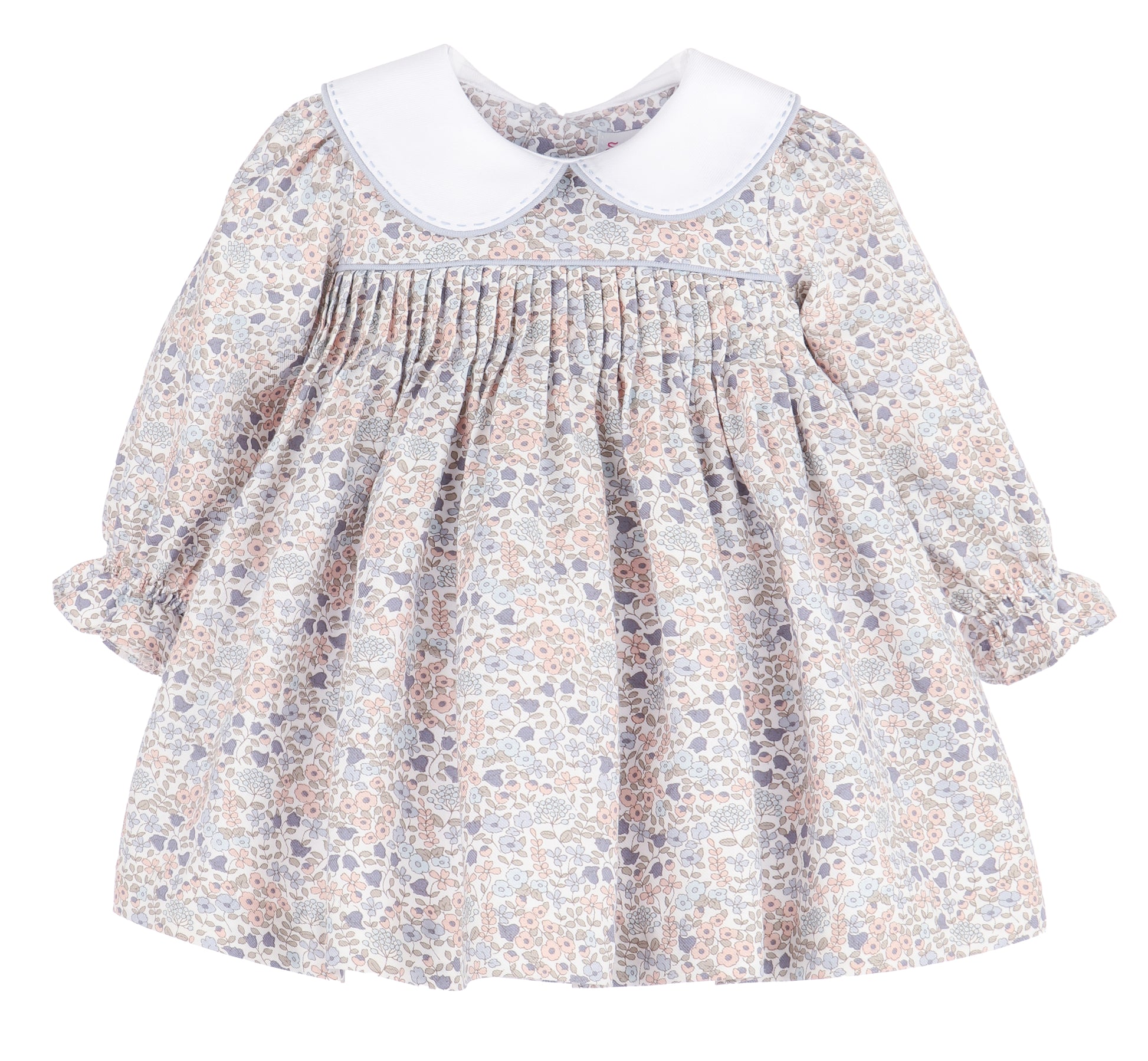 Sophie & Lucas Girls Blue Floral Sweater Weather Pleat Dress - Bow in Back