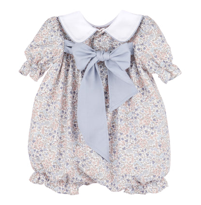 Sophie & Lucas Baby Girls Blue Floral Sweater Weather Romper - Bow in Back by Sophie & Lucas
