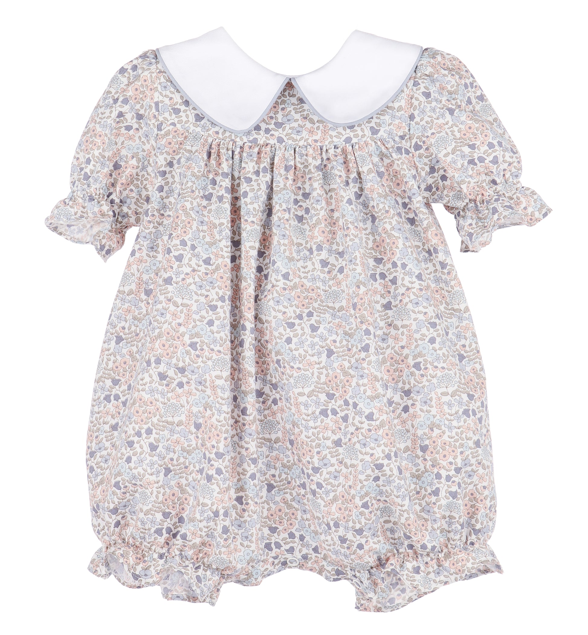 Sophie & Lucas Baby Girls Blue Floral Sweater Weather Romper - Bow in Back