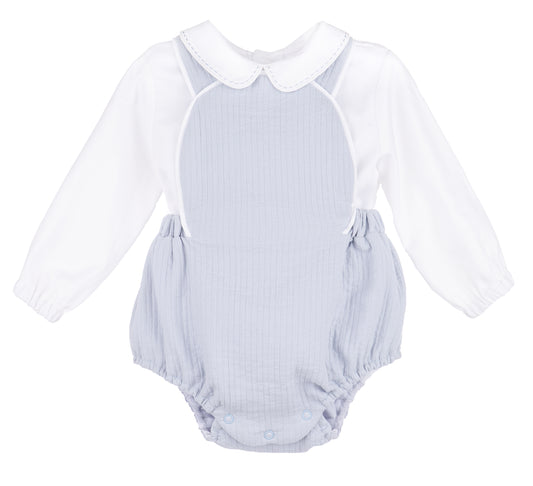 Sophie & Lucas Boys Blue Checks Bubble with White Collar Shirt
