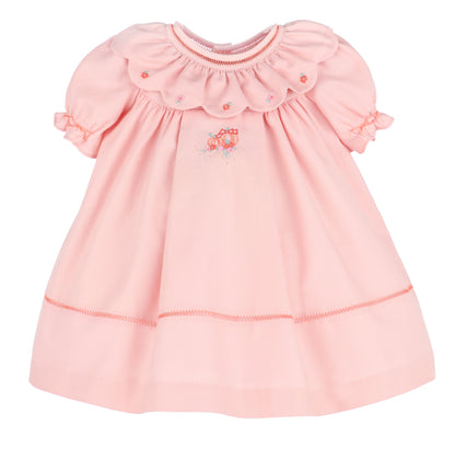 Sophie & Lucas Girls Embroidered Pumpkin Ruffle Dress - Bow on Back - Peach