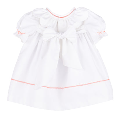 Sophie & Lucas Girls Embroidered Pumpkin Ruffle Dress - Bow on Back - White