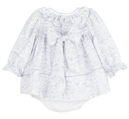 Sophie & Lucas Girls Blue Frosty Floral Scallop Ruffle Dress - Bow on Back by Sophie & Lucas