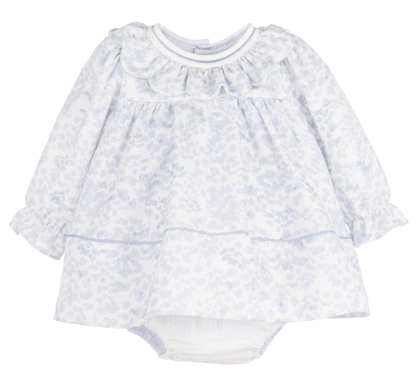 Sophie & Lucas Girls Blue Frosty Floral Scallop Ruffle Dress - Bow on Back by Sophie & Lucas
