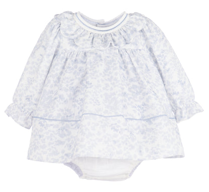 Sophie & Lucas Girls Blue Frosty Floral Scallop Ruffle Dress - Bow on Back by Sophie & Lucas