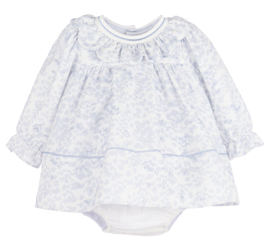 Sophie & Lucas Girls Blue Frosty Floral Scallop Ruffle Dress - Bow on Back by Sophie & Lucas