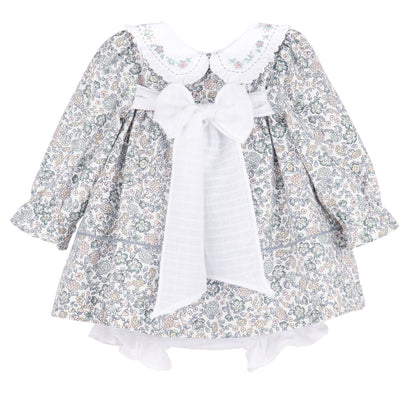 Sophie & Lucas Girls Blue Floral Bouncy Blooms Float Dress - White Bow on Back by Sophie & Lucas
