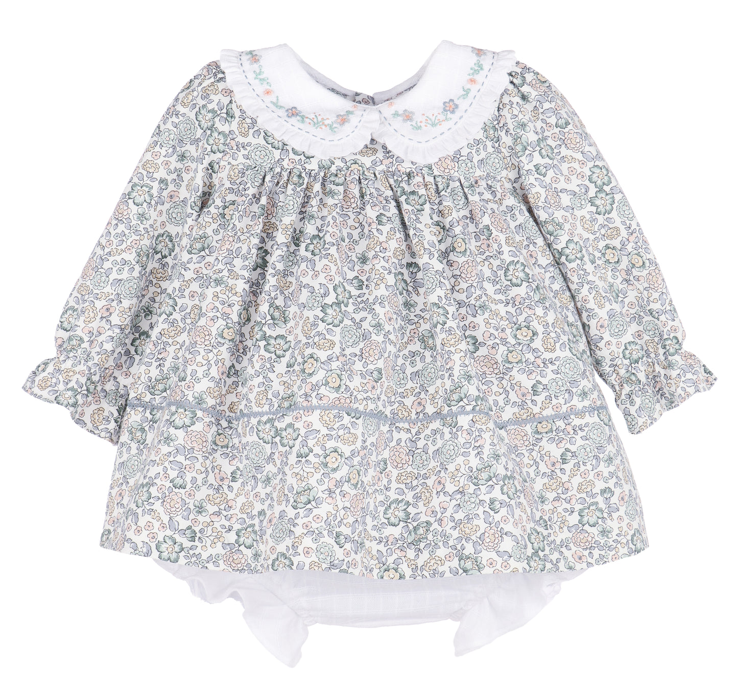 Sophie & Lucas Girls Blue Floral Bouncy Blooms Float Dress - White Bow on Back by Sophie & Lucas