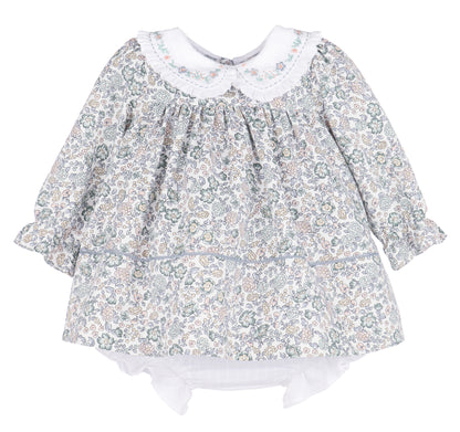 Sophie & Lucas Girls Blue Floral Bouncy Blooms Float Dress - White Bow on Back by Sophie & Lucas