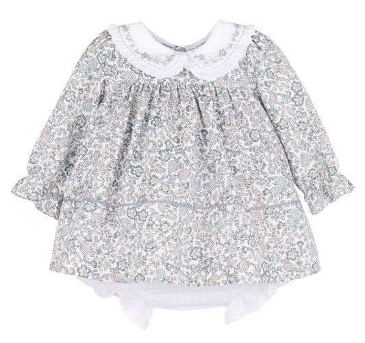 Sophie & Lucas Girls Blue Floral Bouncy Blooms Float Dress - White Bow on Back by Sophie & Lucas