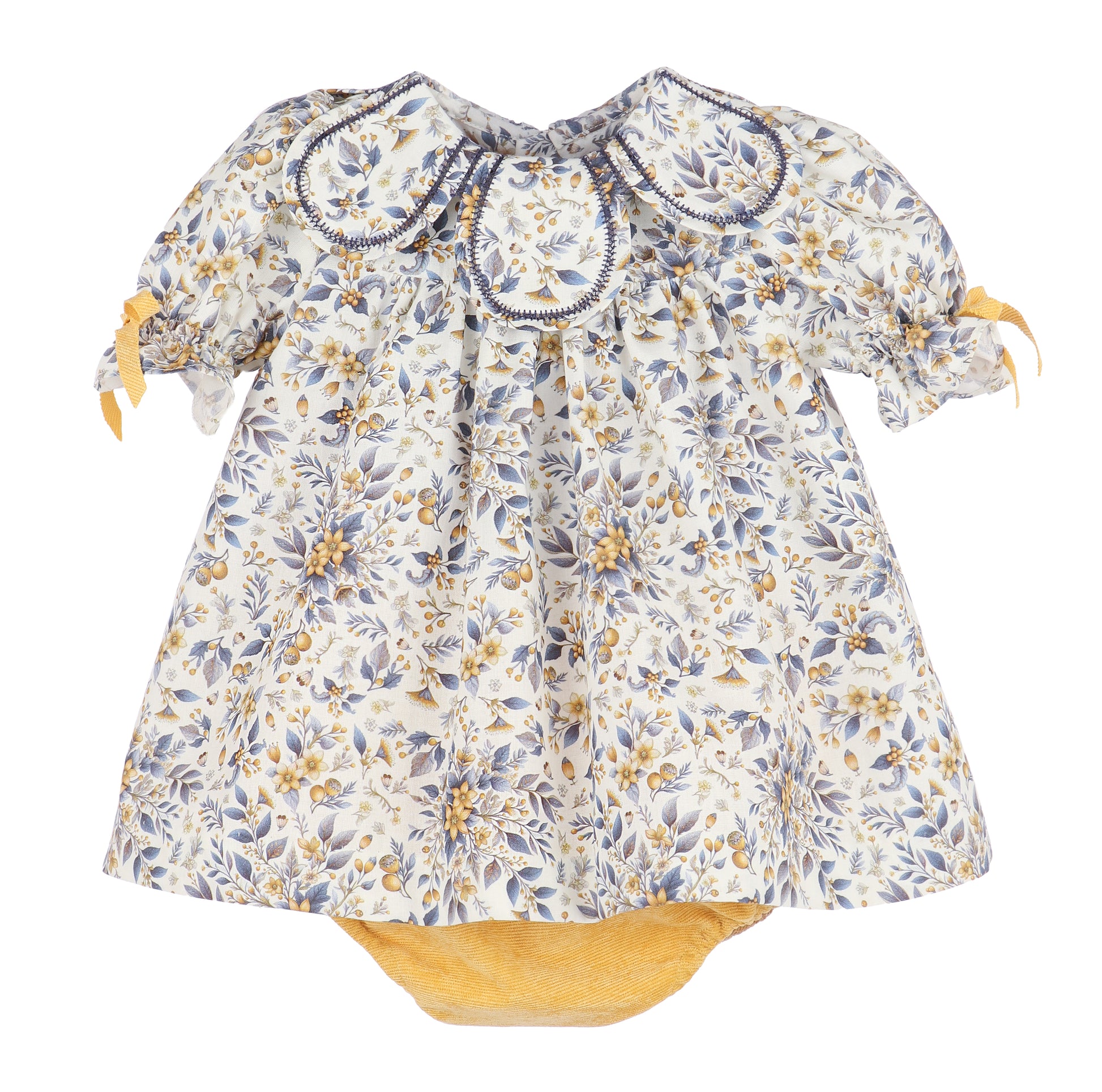 Sophie & Lucas Girls Marigold Floral Print Petal Collar Dress