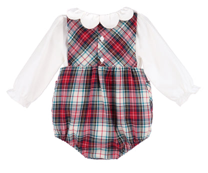 Sophie & Lucas Girls Red Holiday Plaid Bubble with Bow - Scallop Collar Blouse by Sophie & Lucas