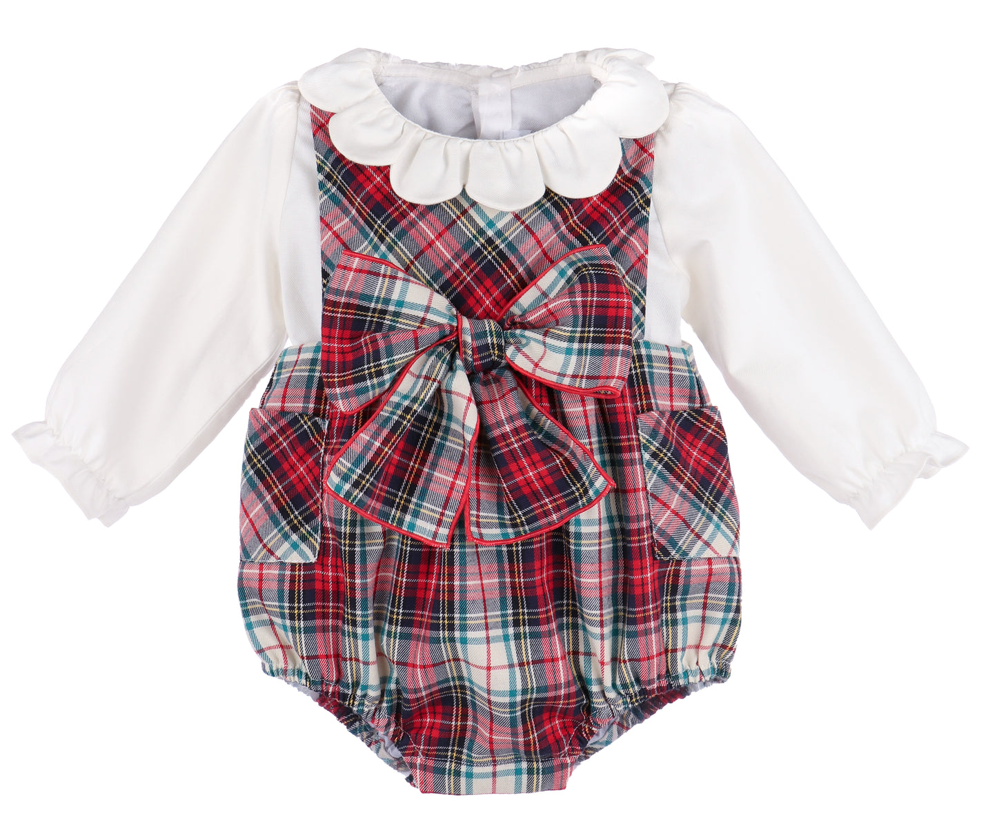 Sophie & Lucas Girls Red Holiday Plaid Bubble with Bow - Scallop Collar Blouse by Sophie & Lucas