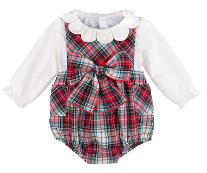 Sophie & Lucas Girls Red Holiday Plaid Bubble with Bow - Scallop Collar Blouse by Sophie & Lucas