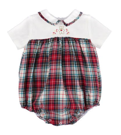 Sophie & Lucas Boys Red Holiday Plaid Christmas Teddy Bear Bubble by Sophie & Lucas