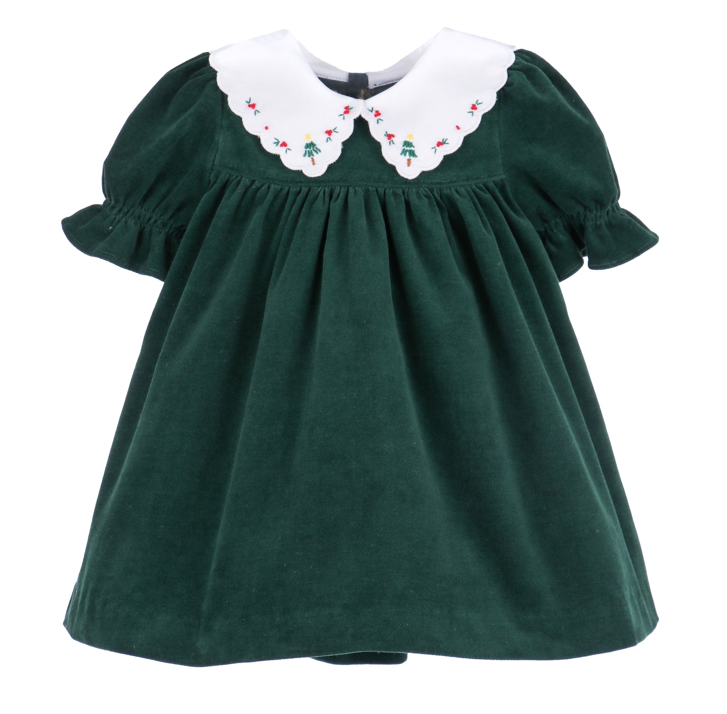 Sophie & Lucas Girls Holly Jolly Velvet Embroidered Collar Dress - Green by Sophie & Lucas