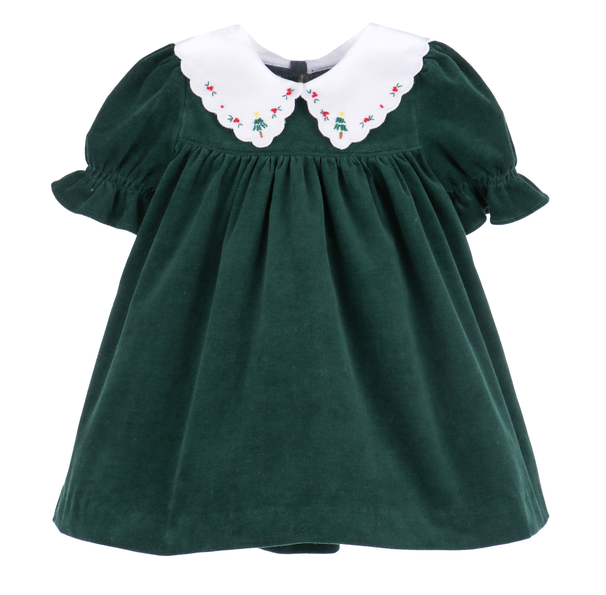 Sophie & Lucas Girls Holly Jolly Velvet Embroidered Collar Dress - Green