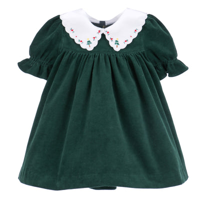 Sophie & Lucas Girls Holly Jolly Velvet Embroidered Collar Dress - Green by Sophie & Lucas