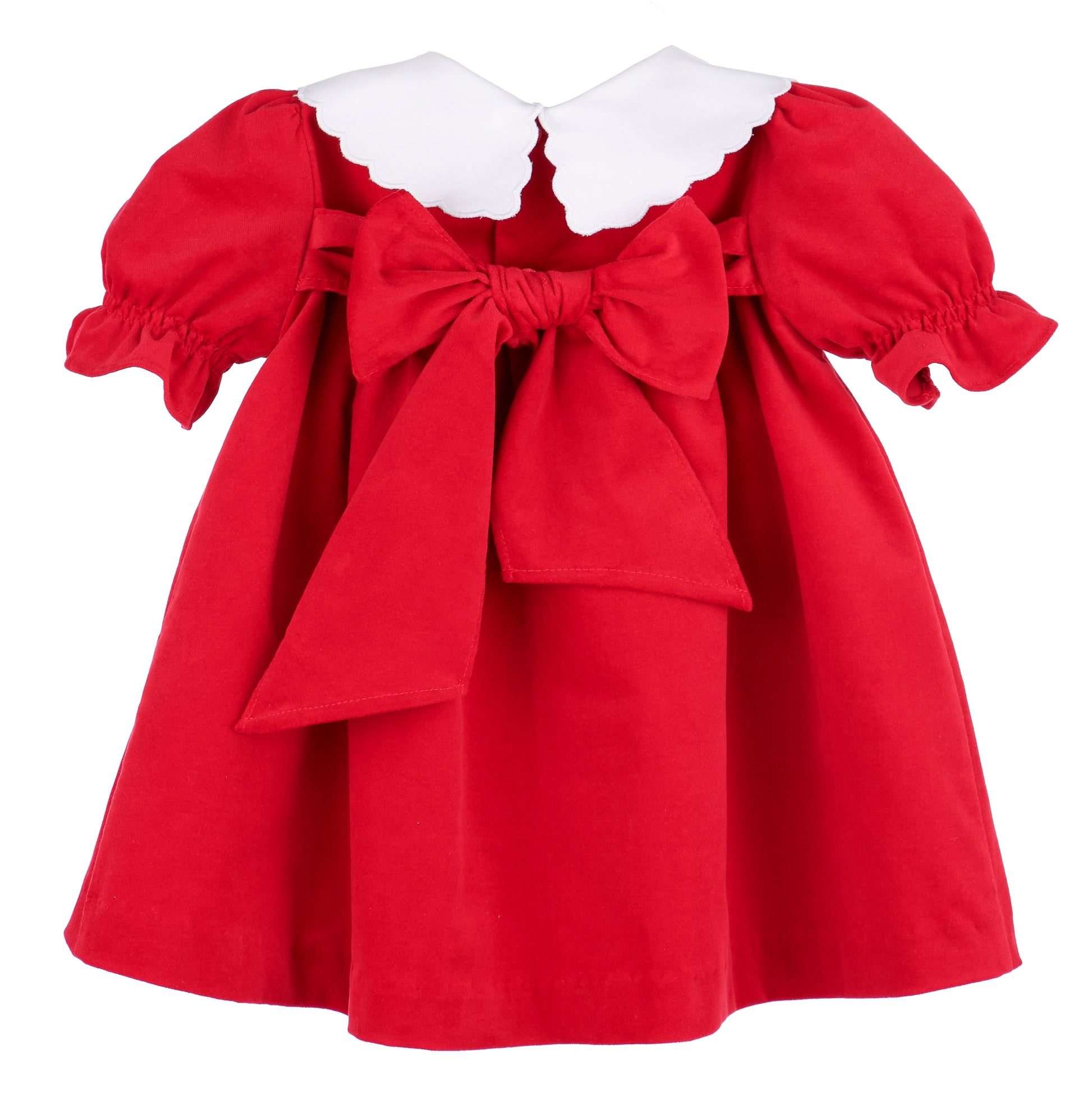 Sophie & Lucas Girls Holly Jolly Embroidered Collar Velvet Dress - Red