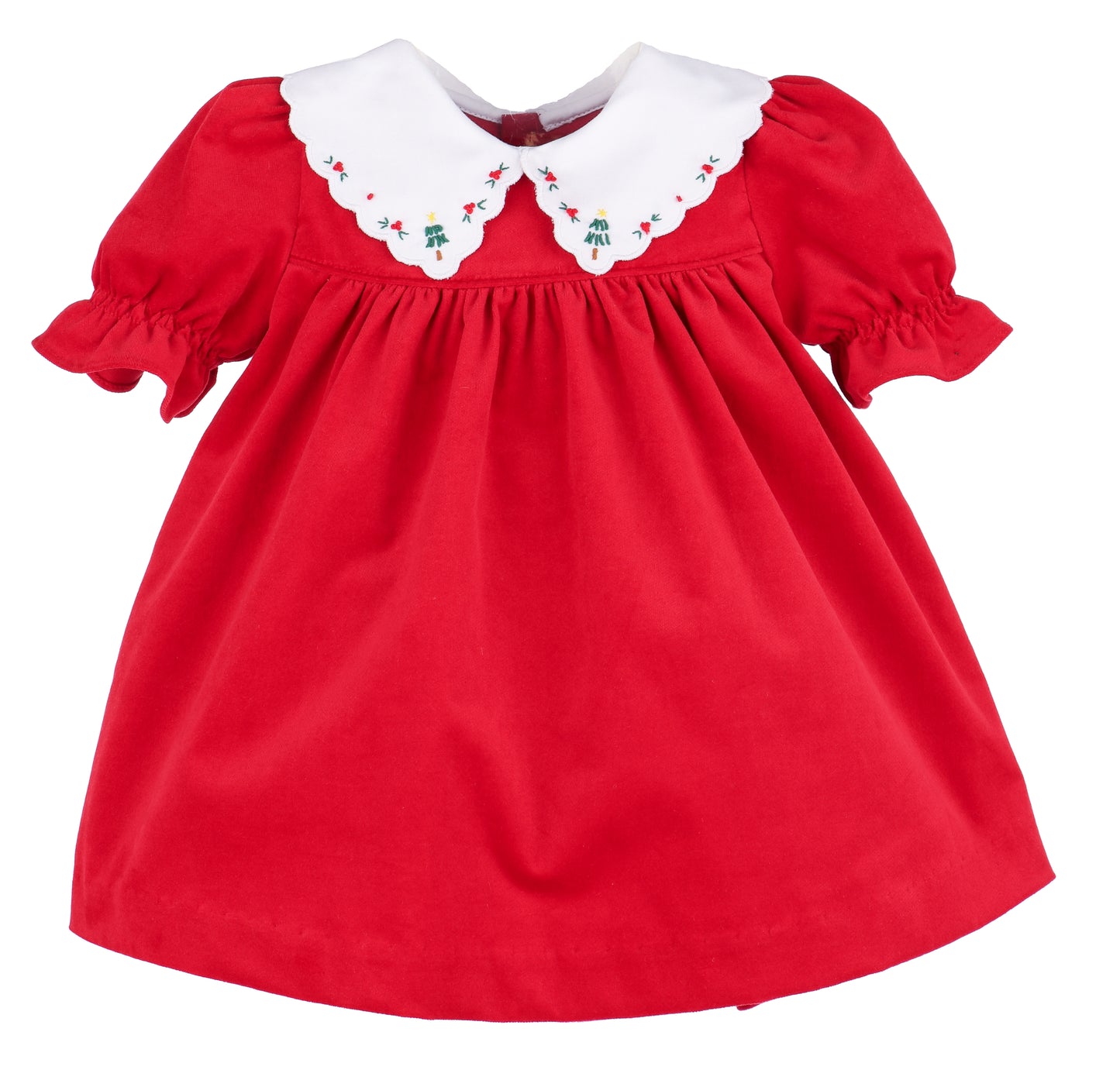 Sophie & Lucas Girls Holly Jolly Embroidered Collar Velvet Dress - Red by Sophie & Lucas