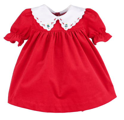 Sophie & Lucas Girls Holly Jolly Embroidered Collar Velvet Dress - Red by Sophie & Lucas
