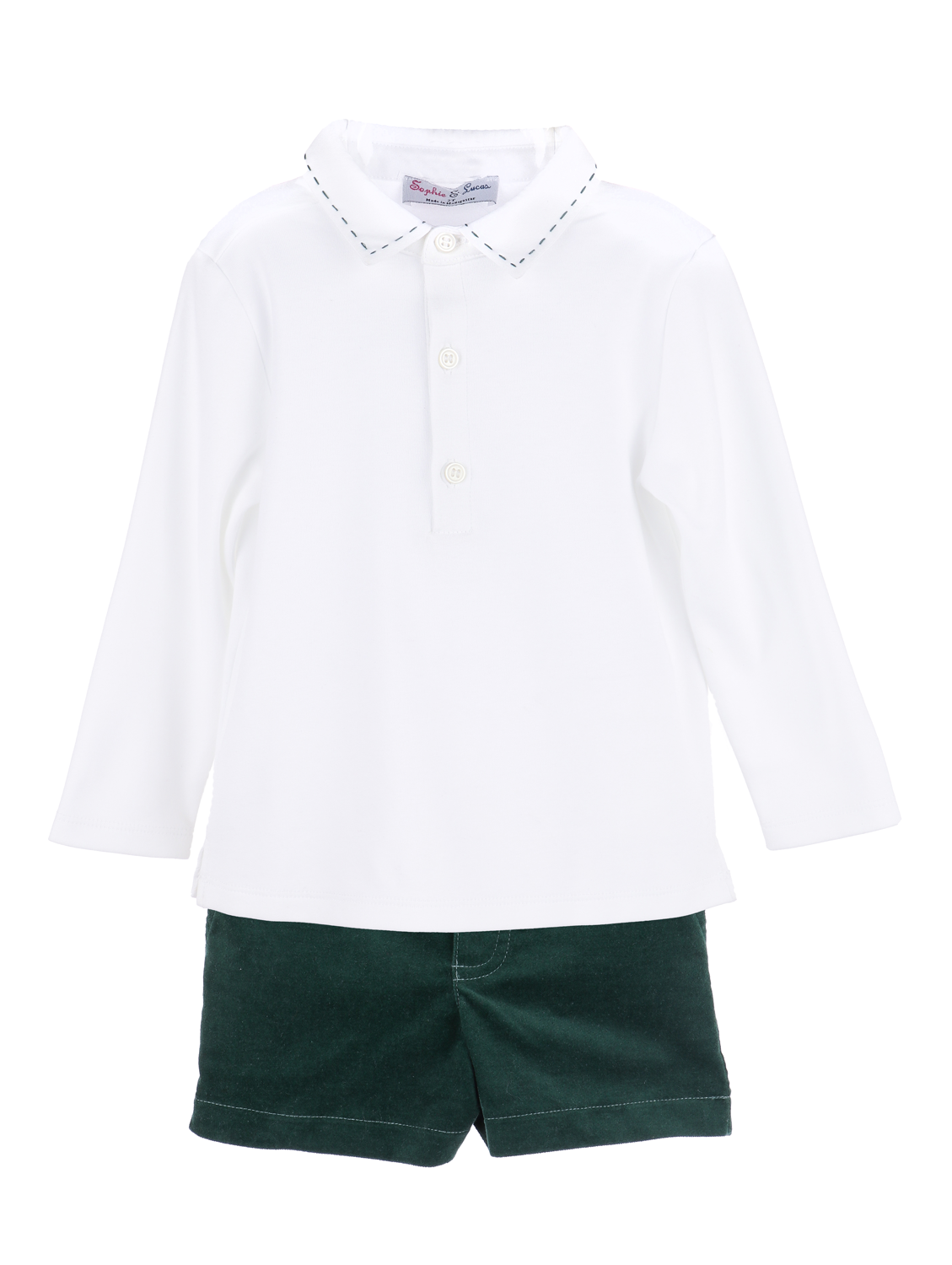 Sophie & Lucas Boys Dressy Green Velvet Shorts Set with Shirt