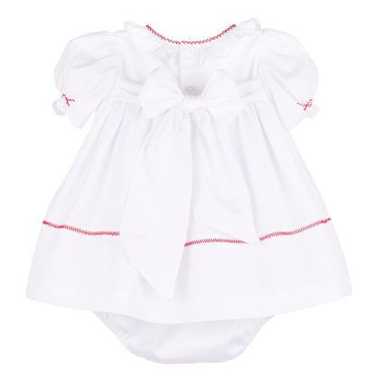 Sophie & Lucas Girls White Christmas Embroidered Merrymaker Dress - Bow on Back
