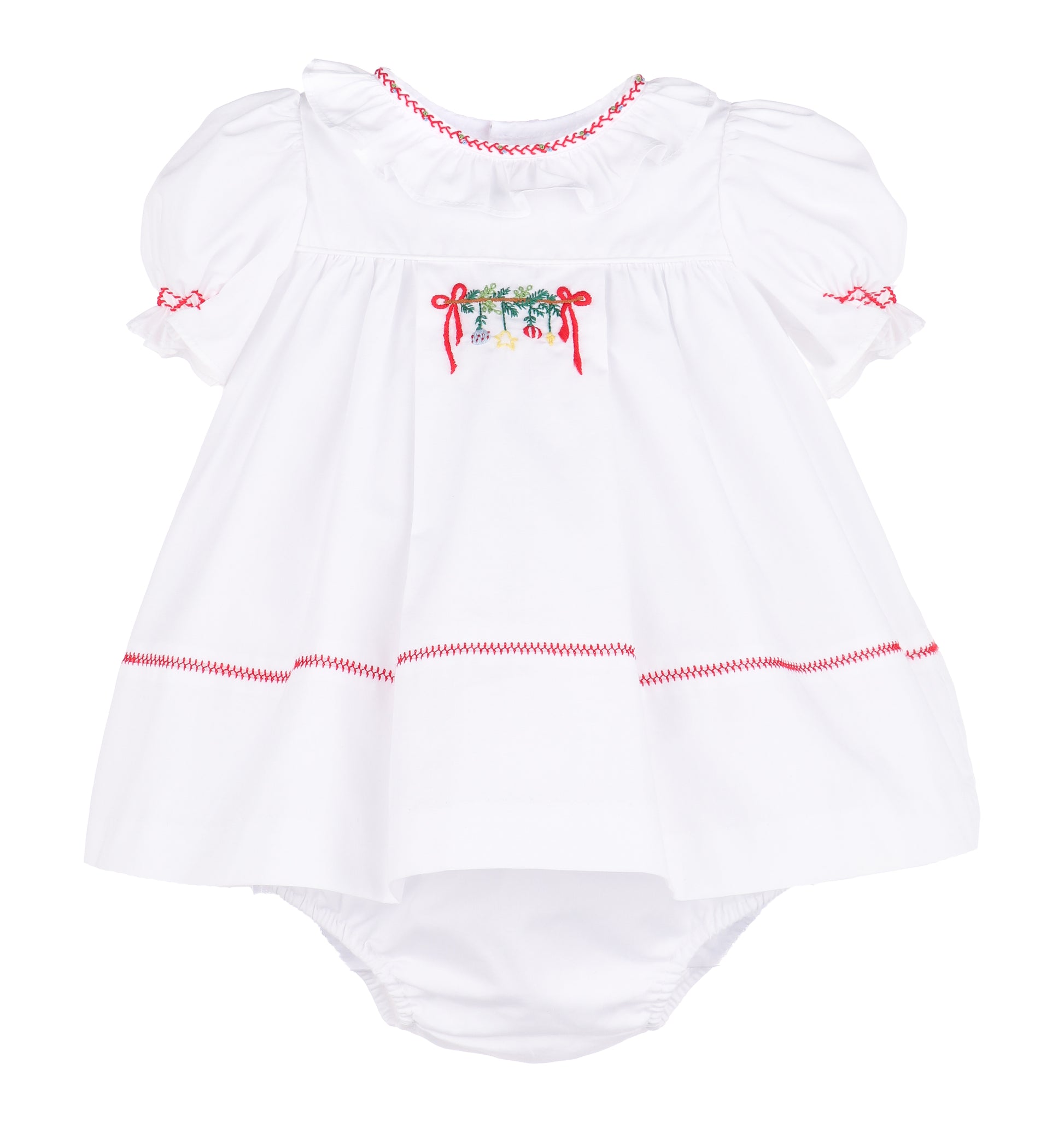 Sophie & Lucas Girls White Christmas Embroidered Merrymaker Dress - Bow on Back
