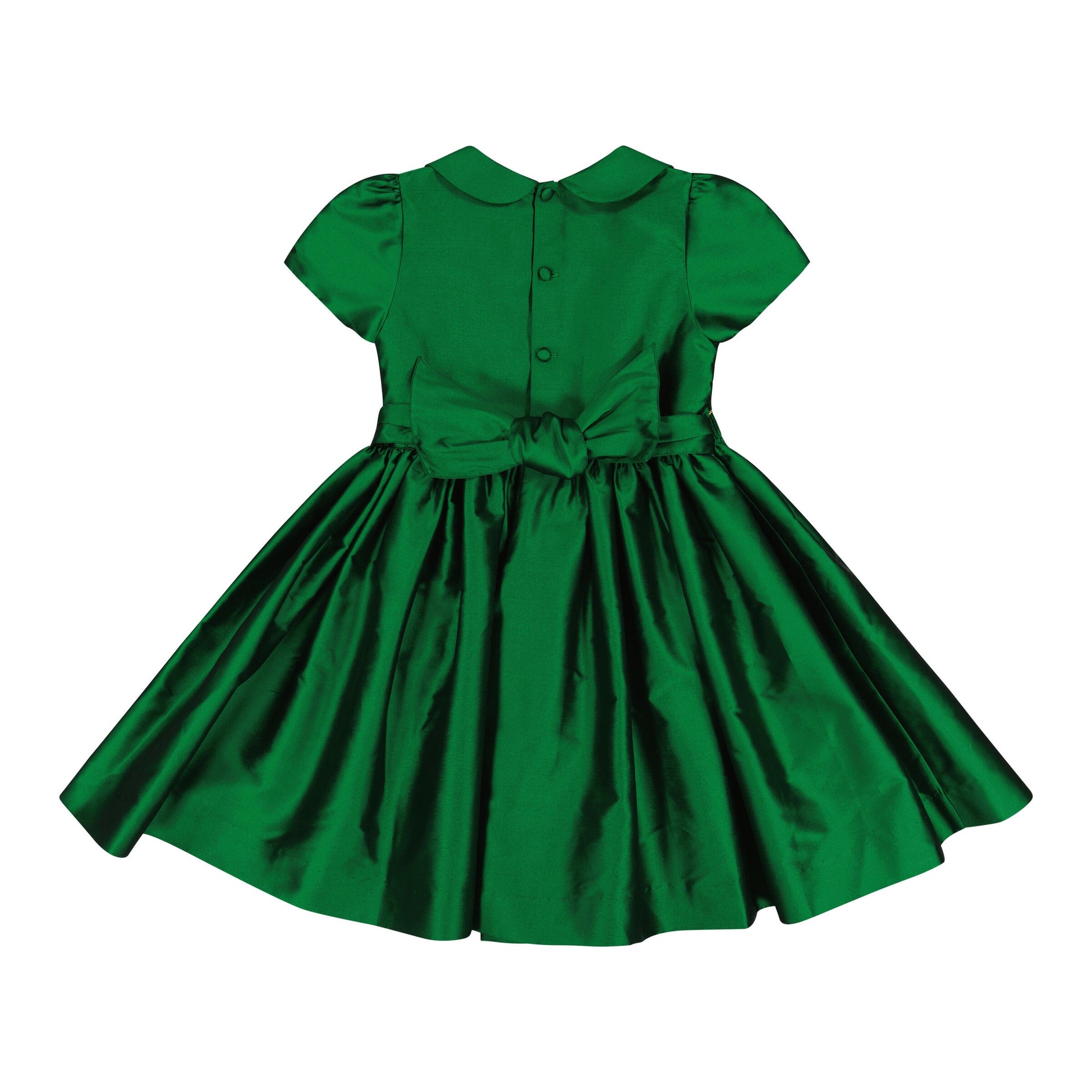 Antoinette Paris Girls Green Silk Christmas Dress - Fully Smocked Bodice