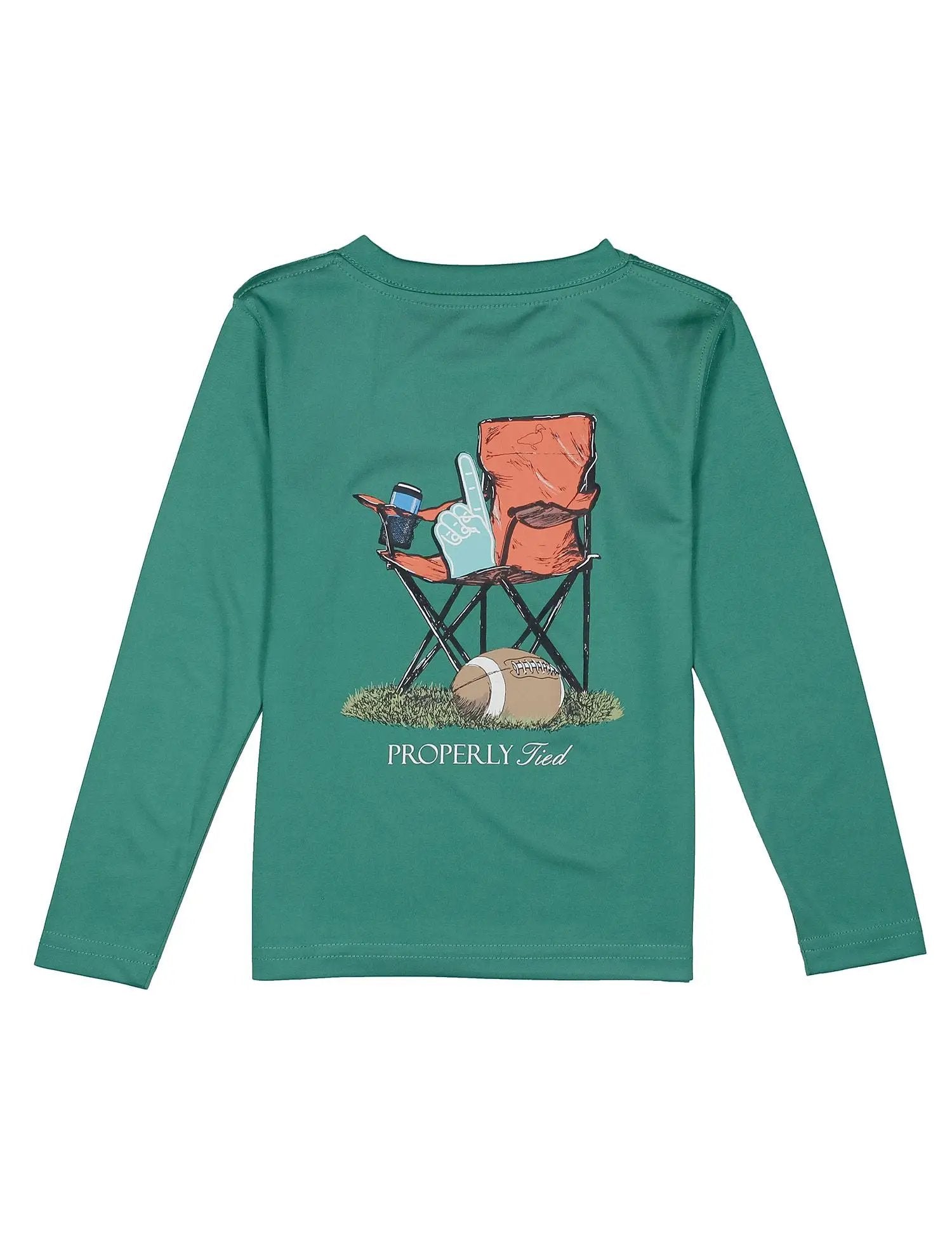 Properly Tied Boys Performance Long Sleeve Tee Shirt - Sidelines on Teal