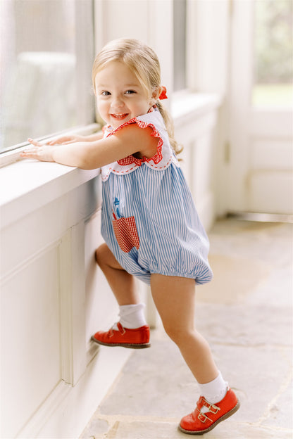 Proper Peony Baby Girls Blue Stripe Sawyer School Bubble - Pencils in Pockets