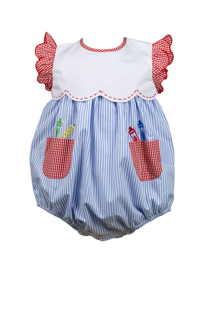 Proper Peony Baby Girls Blue Stripe Sawyer School Bubble - Pencils in Pockets