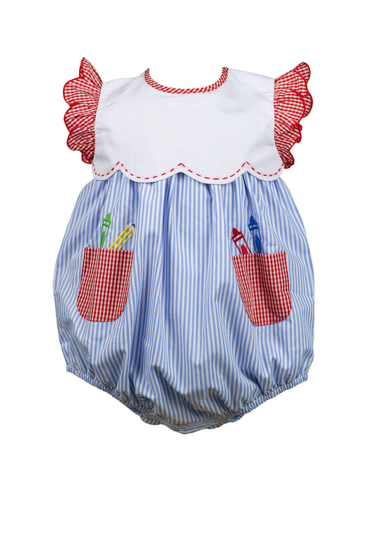 Proper Peony Baby Girls Blue Stripe Sawyer School Bubble - Pencils in Pockets