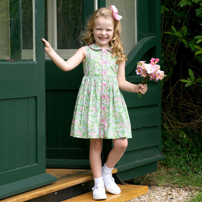 Rachel Riley London Girls Green Garden Button Front Dress by Rachel Riley