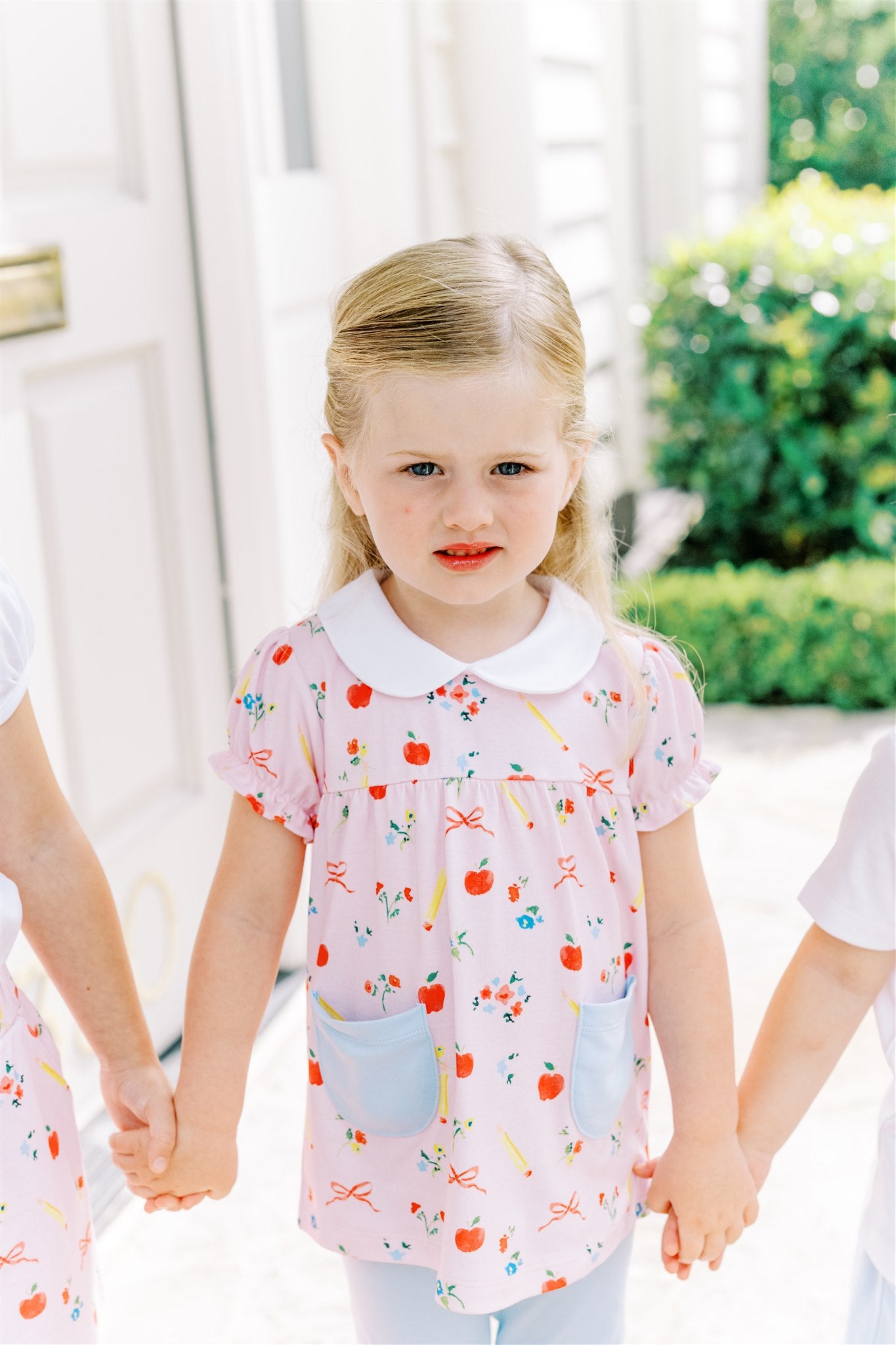 Proper Peony Pima Pink School Days Top with Blue Leggings