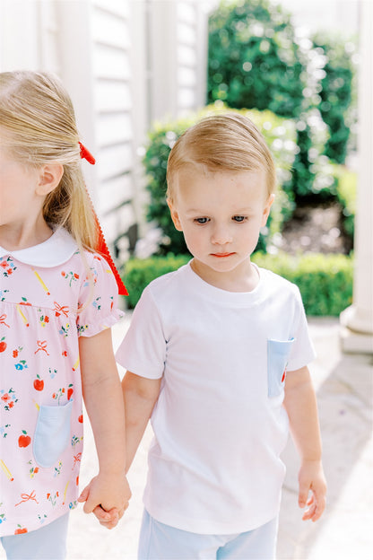 Proper Peony Pima Boys White Shirt - School Days Apple Pocket