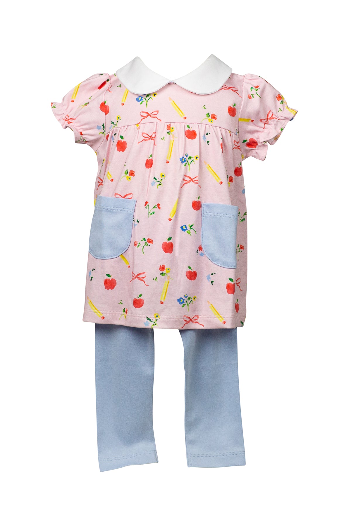 Proper Peony Pima Pink School Days Top with Blue Leggings
