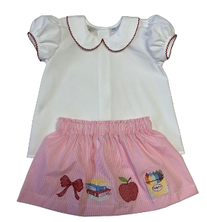 LuLu BeBe Girls Olivia Skirt Set - Back to School Appliqué and Blouse