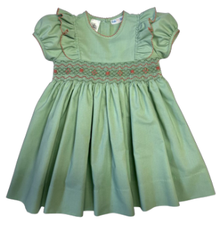 LuLu Bebe girls Sage Green Smocked Dress - Ruffle Sleeves