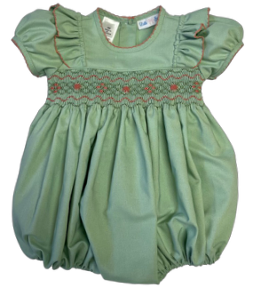 LuLu BeBe Baby Girls Sage Green Smocked Bubble - Ruffle Sleeves