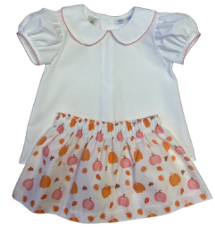 LuLu BeBe Girls Pink & Orange Pumpkins Print Skirt with Blouse by LuLu BeBe
