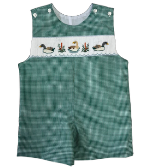 LuLu BeBe Boys Green Check Smocked Mallard Ducks Jon Jon by LuLu BeBe