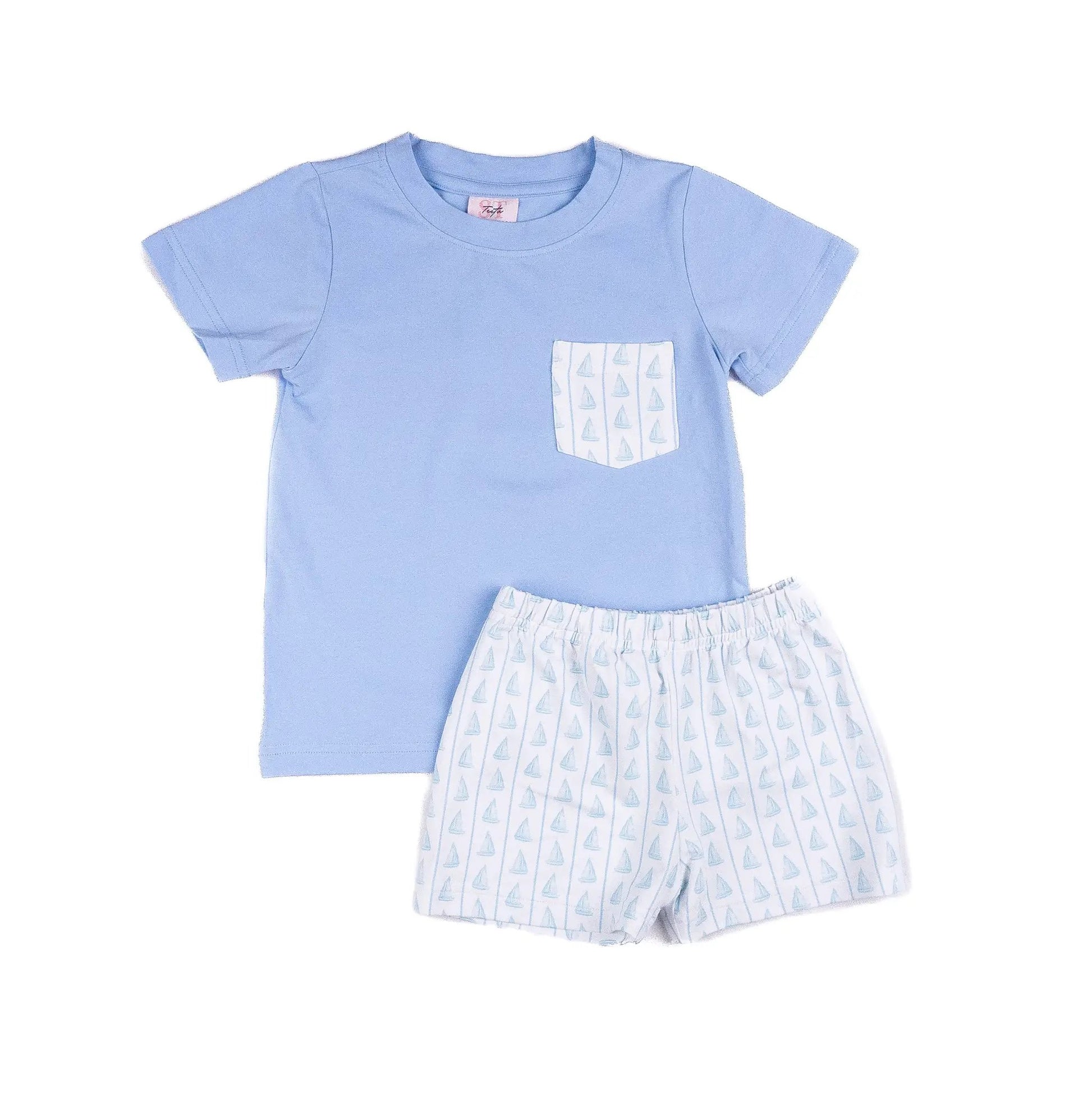 Shop Teeta Boys Wyatt Shorts Set - Blue Set Sail Boats