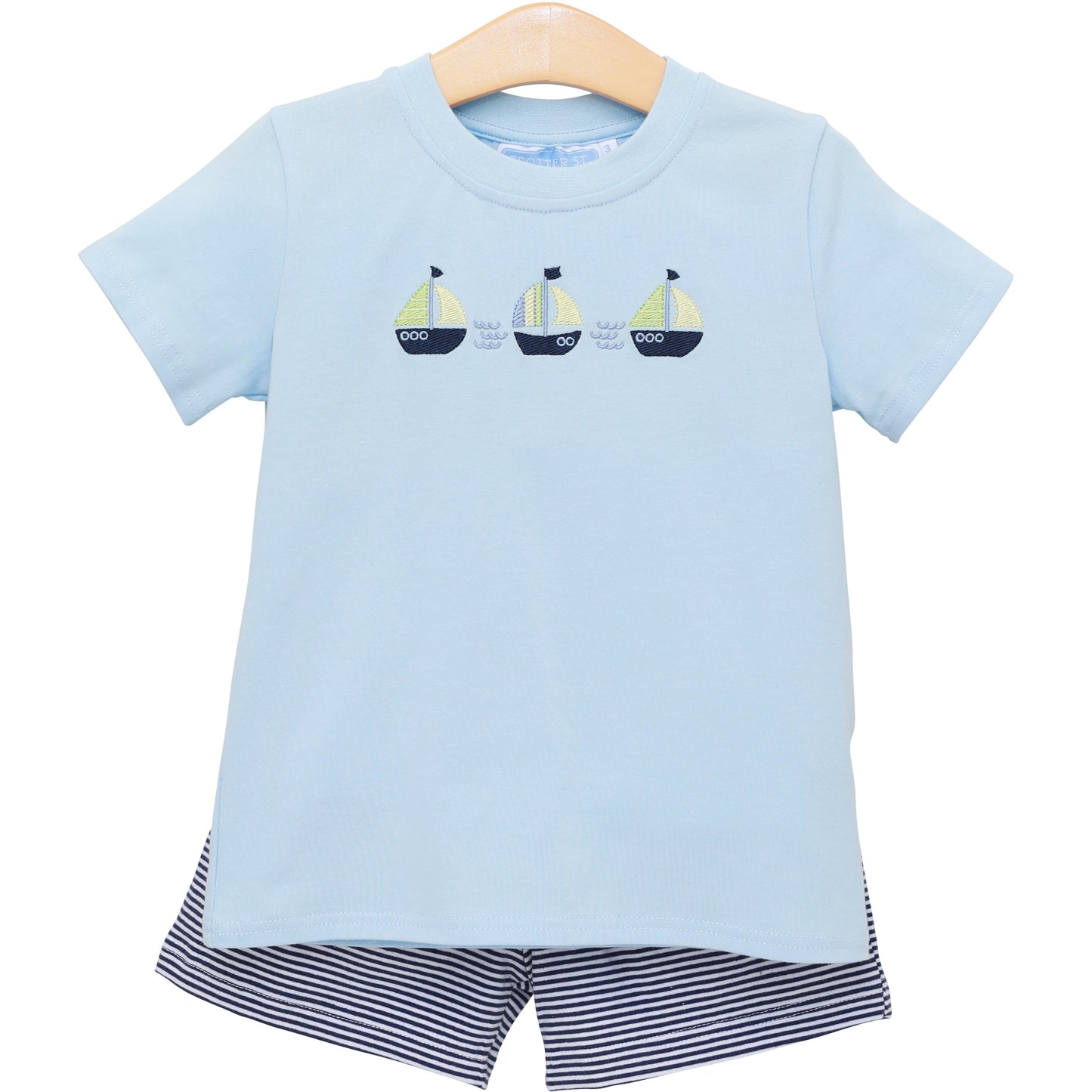 Trotter Street Kids Boys Blue Set Sail Sailboat Shorts Set by Trotter Street Kids