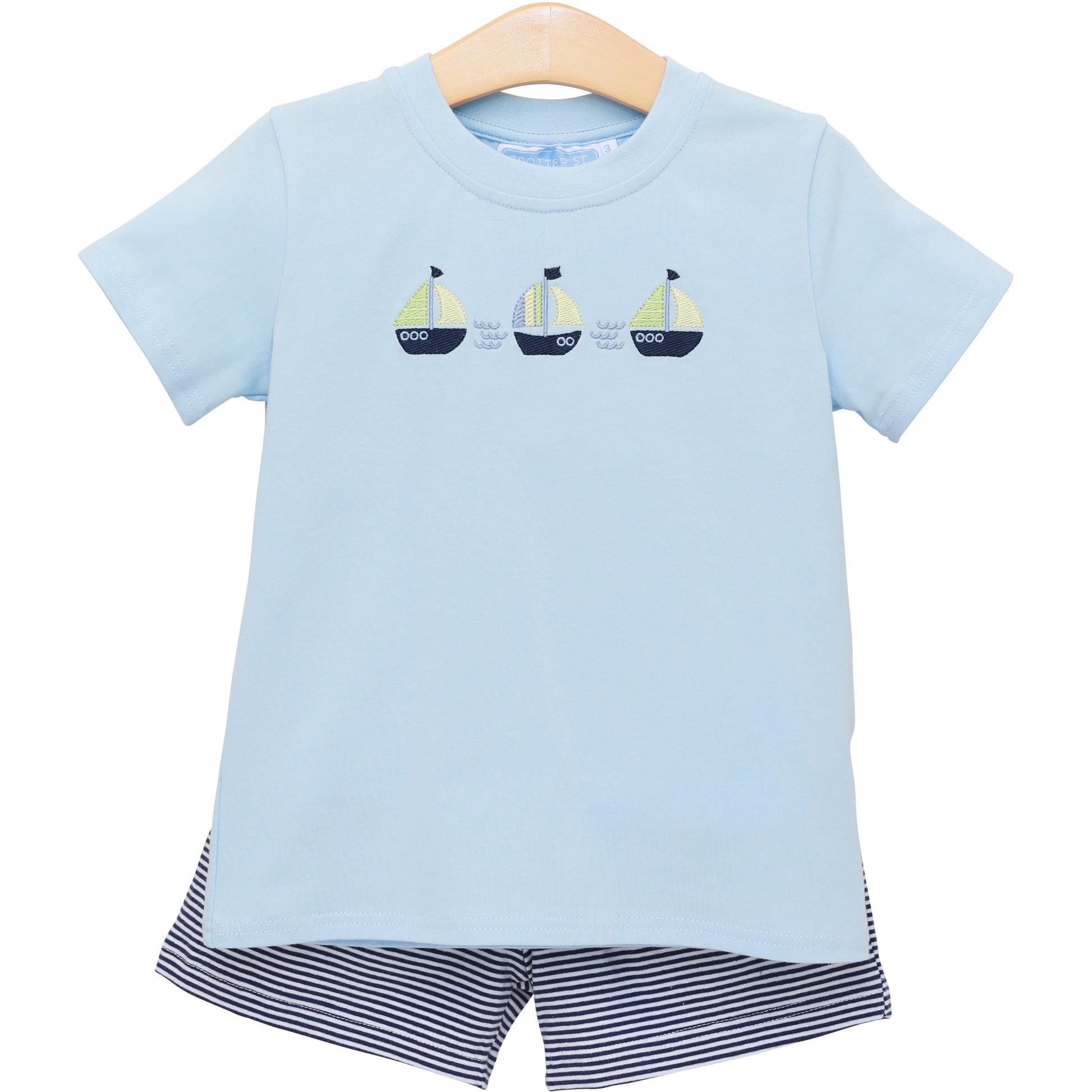 Trotter Street Kids Boys Blue Set Sail Sailboat Shorts Set