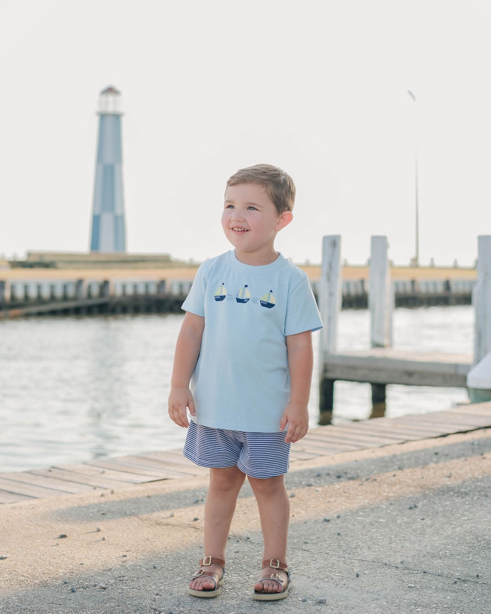 Trotter Street Kids Boys Blue Set Sail Sailboat Shorts Set