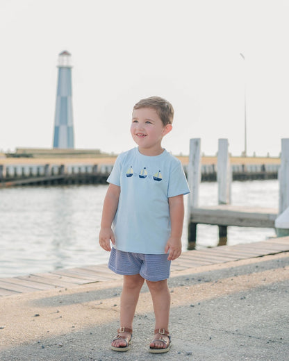 Trotter Street Kids Boys Blue Set Sail Sailboat Shorts Set by Trotter Street Kids